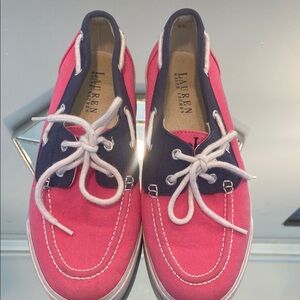 Lauren Ralph Lauren Pink and Navy Boat Shoes